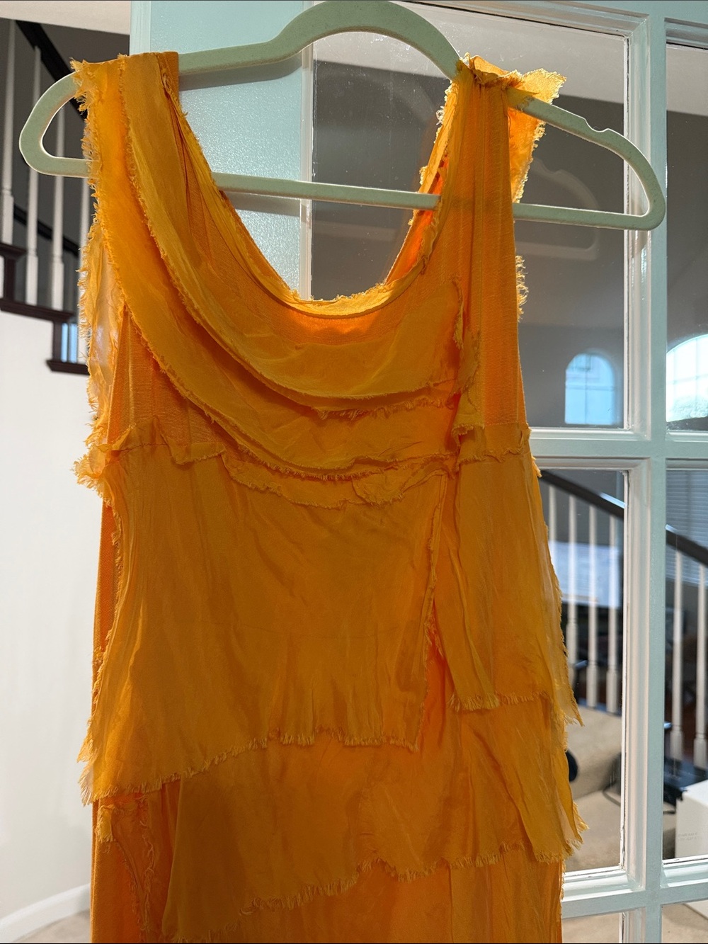 Anna Melani NWT Silk Blend Made in Italy Tangerine Tiered Fringe Maxi Dress - Picture 4 of 7
